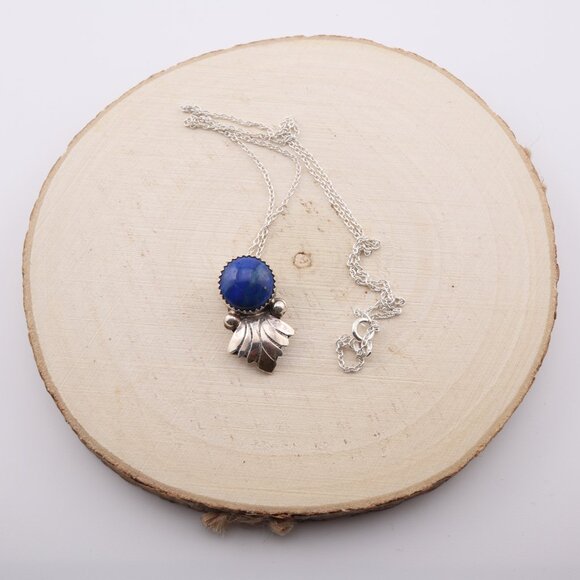 Handcrafted Zuni Lapis Lazuli Necklace and Earrings Set Sterling Silver Jewelry - Picture 7 of 12